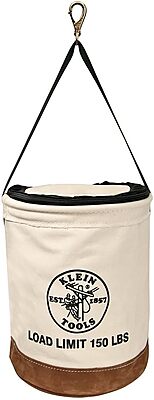 Klein Tools 5104CLR17 Canvas Bucket with Zip-Close Top and Leather Bottom, 14-Inch Diameter