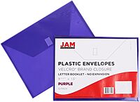 JAM PAPER Plastic Booklet Envelopes with Hook & Loop Closure - Pack of 12