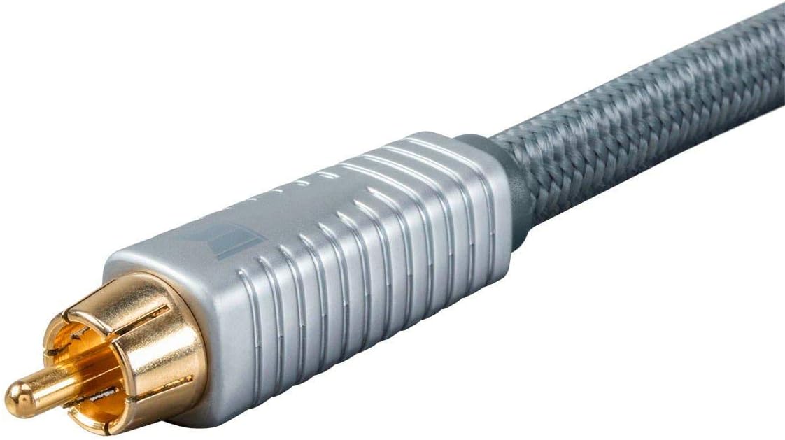 Monolith RCA Cable - 24K Gold Plated Connectors, AL foil, OFC Copper Braided Shield, 3 Feet, Silver