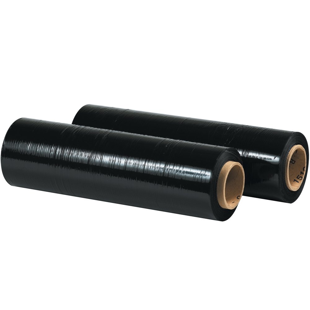 Blown Hand Stretch Film, 80 Gauge, 1500' Length, Opaque Black, Pack of 4