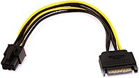 Monoprice SATA Cable - 0.67 Feet - Black | SATA 15pin to 6pin PCI Express Card Power Cable, Black