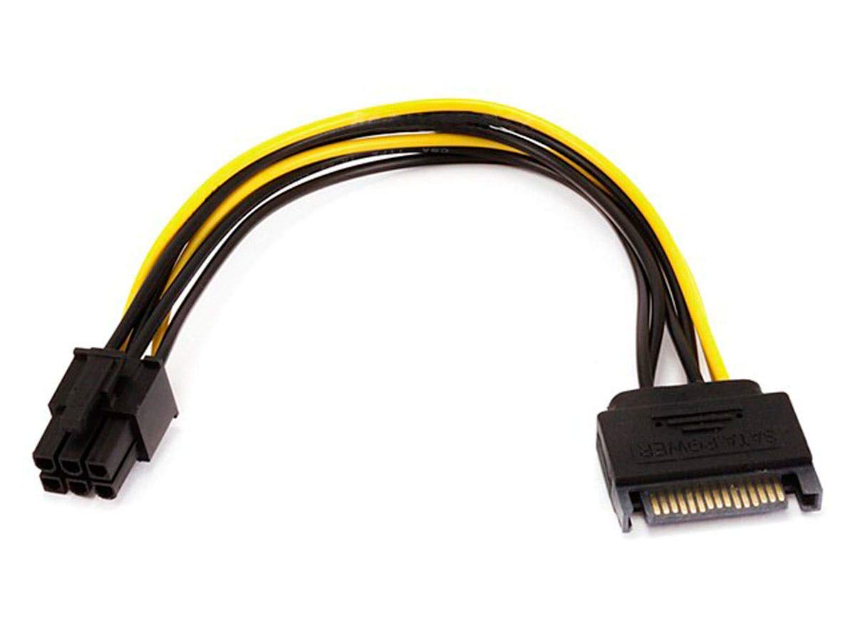 Monoprice SATA Cable - 0.67 Feet - Black | SATA 15pin to 6pin PCI Express Card Power Cable, Black