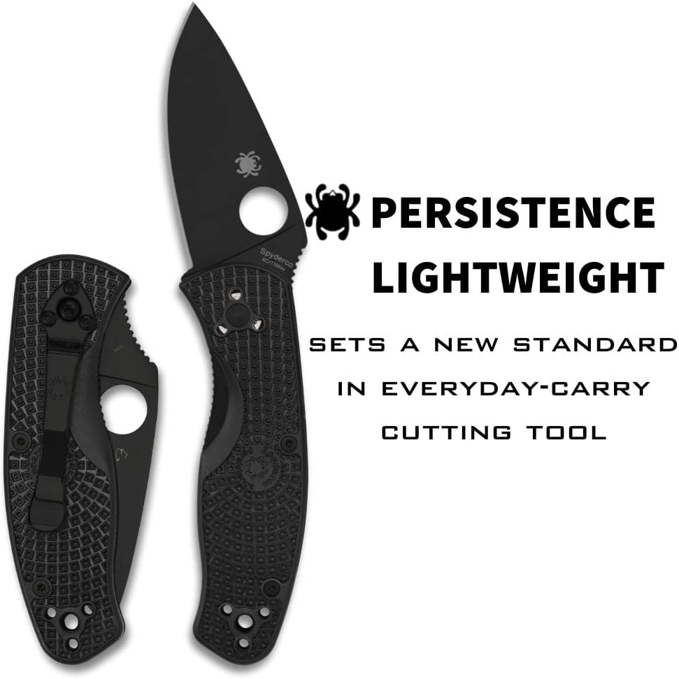Spyderco Persistence Lightweight Pocket Knife - Durable Black Oxide Blade with Bi-Directional Textured FRN Handle