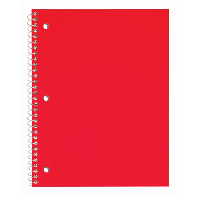 Just Basics® Poly Spiral Notebook, 8 1/2" x 10 1/2", Wide Ruled, 140 Pages (70 Sheets), Red