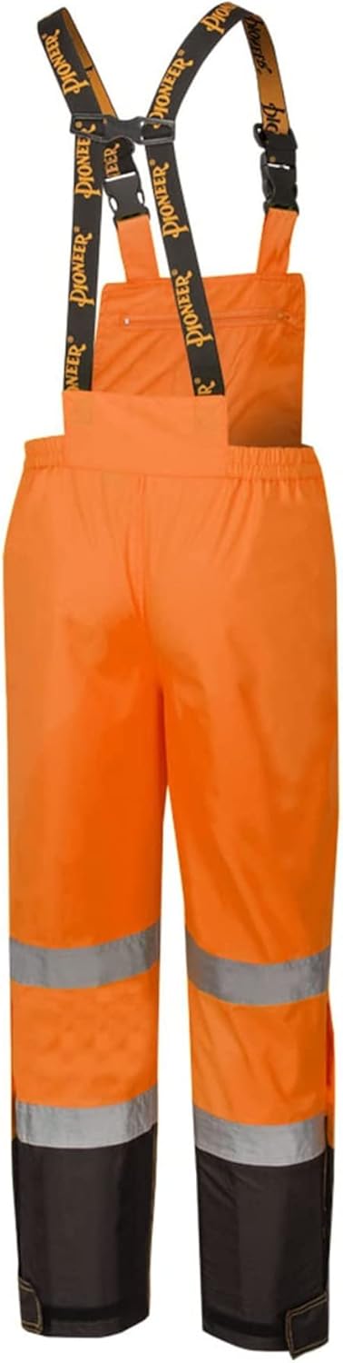 Pioneer Hi Vis Ripstop Waterproof Bib Pants/Overalls for Men - Reflective Safety Work Rain Pants