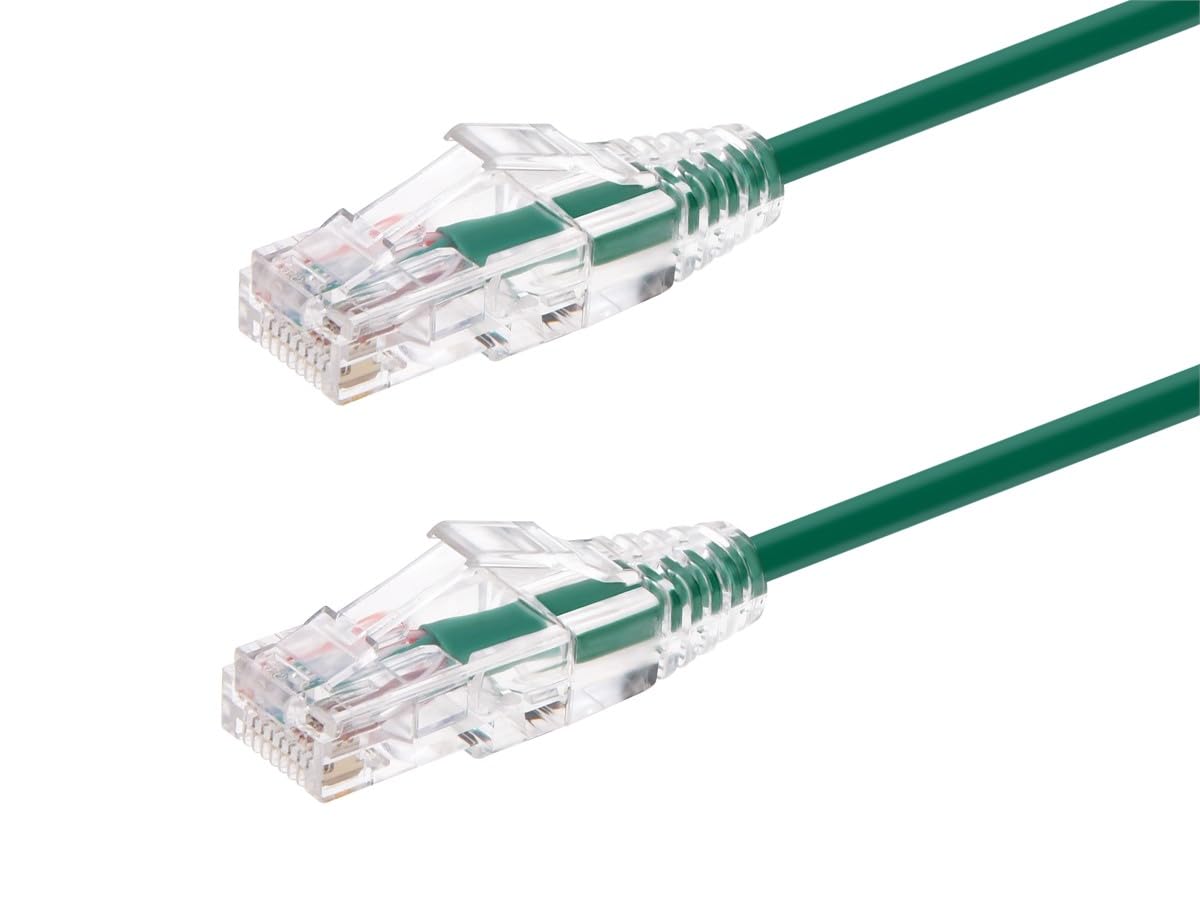 Monoprice Cat6 Ethernet Patch Cable - Snagless, Stranded, 550MHz, UTP, CMR Rated, 28AWG, 3 Feet, Green - SlimRun Series