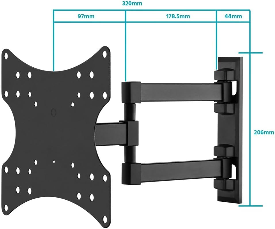 Monoprice Full Motion Single-Stud TV Wall Mount Bracket for 23" to 43" TVs up to 44lbs, Max VESA 200x200