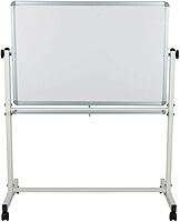 Flash Furniture HERCULES Series Double-Sided Mobile White Board With Pen Tray, 64-3/4inH x 64-1/4inW x 20inD, White, Gray Frame