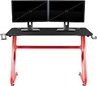 Flash Furniture 52inW Ergonomic PC Gaming Computer Desk With Cup Holder And Headphone Hook, Black/Red