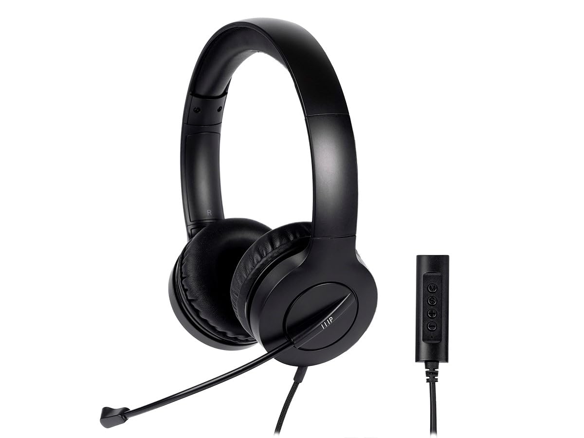 Monoprice WFH 3.5mm + USB Wired On-Ear Web Meeting Headset, Lightweight, USB in-line Controller