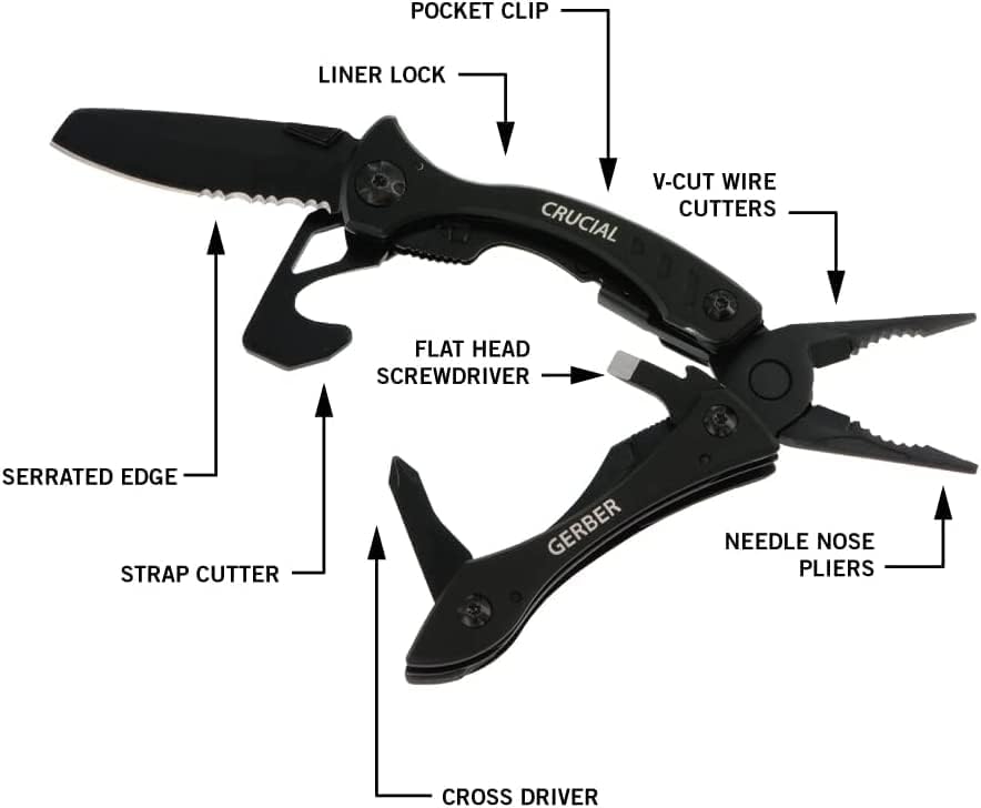 GERBER Crucial Multi-Tool - Black w/Pocket Clip & Strap Cutter [31-001518]