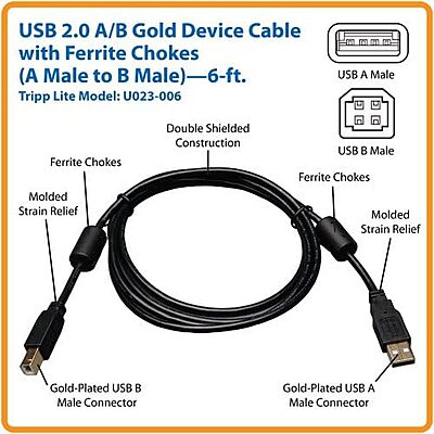 Tripp Lite USB 2.0 Hi-Speed A/B Cable with Ferrite Chokes (M/M)