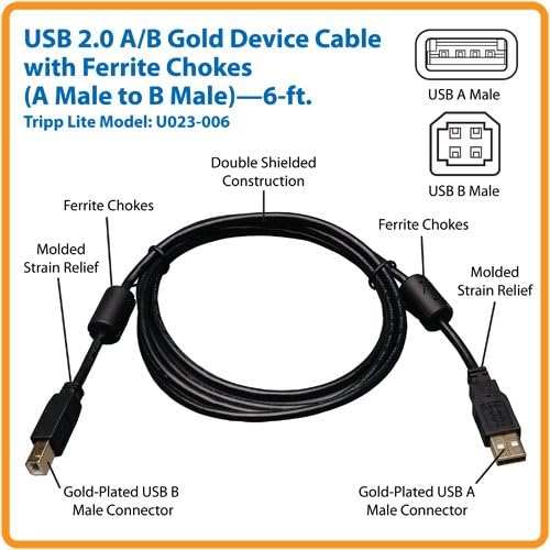 Tripp Lite USB 2.0 Hi-Speed A/B Cable with Ferrite Chokes (M/M)