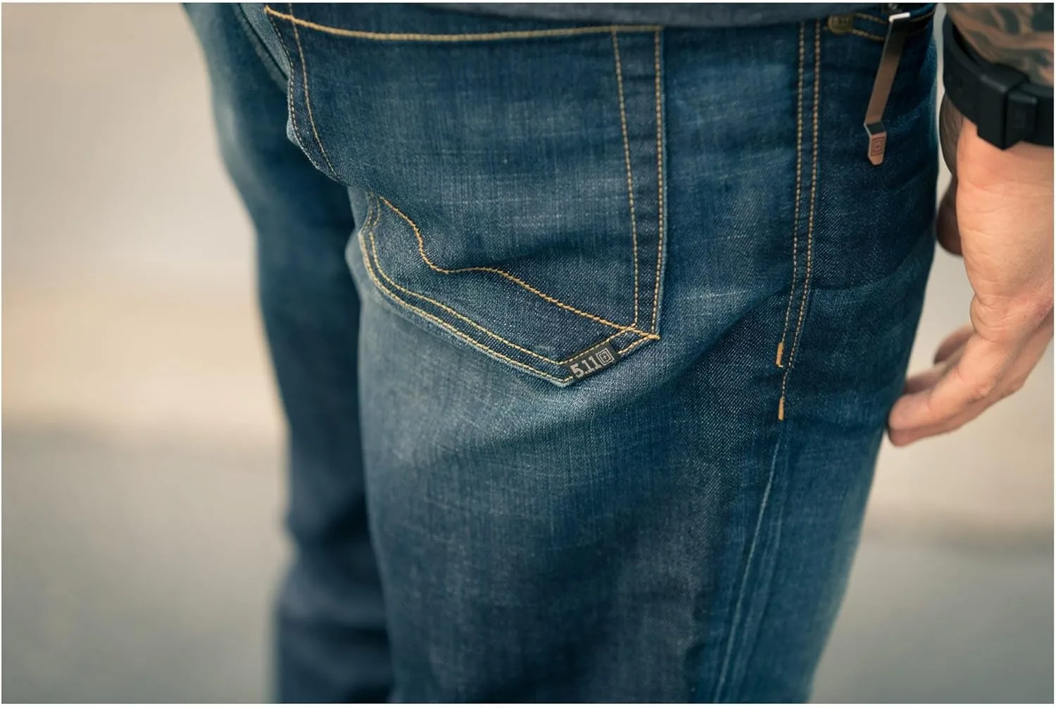 5.11 Tactical Men's Defender-Flex Slim Jeans, Fitted Waistband, 7 Pockets, Style 74465