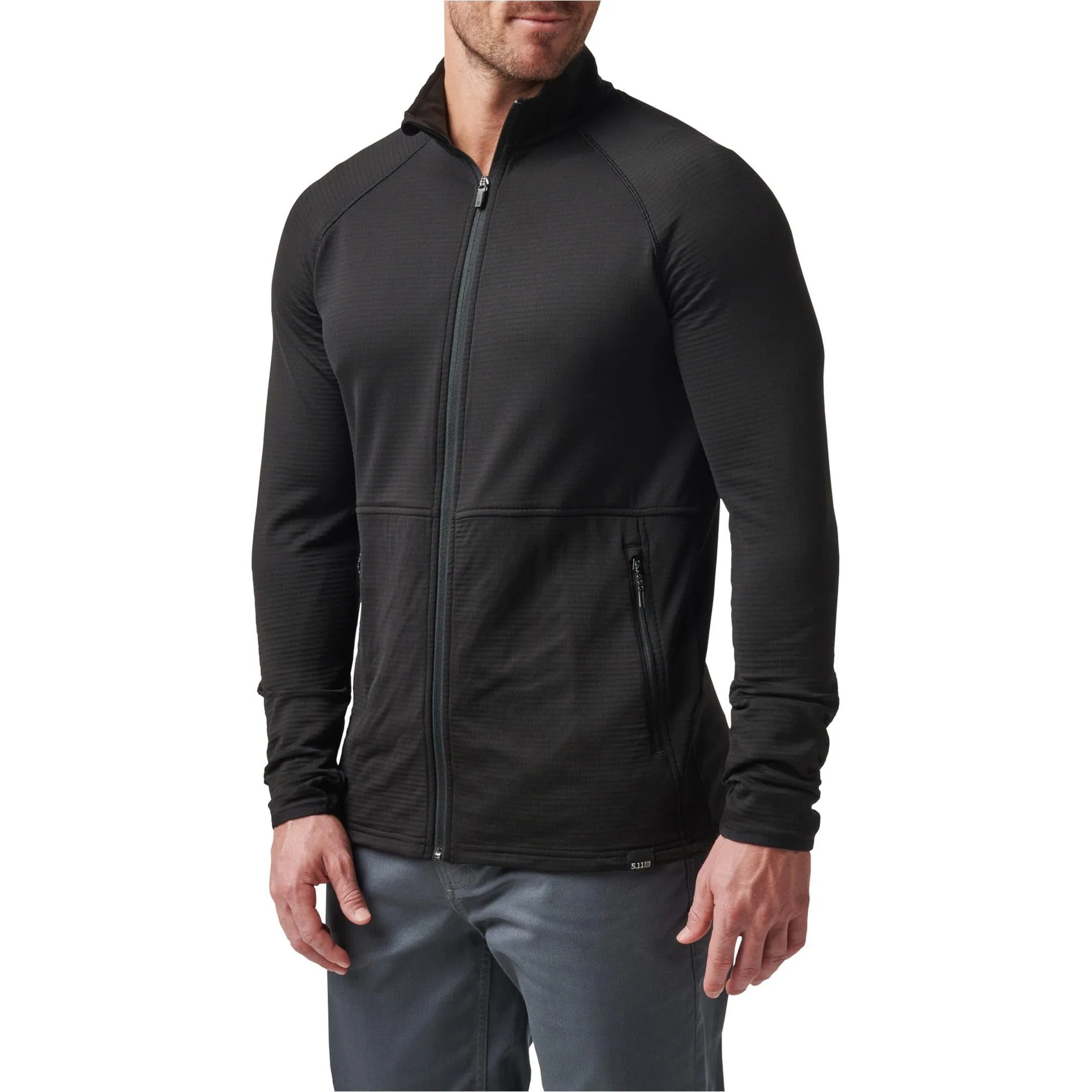 5.11 Tactical Men's Stratos Full Zip Jacket - High-Performance, Chin Guard - One Size Black