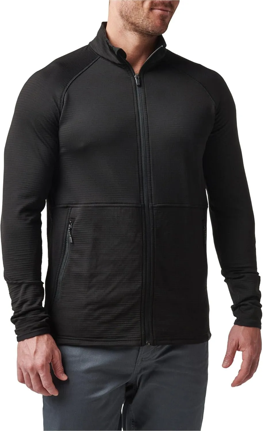 5.11 Tactical Men's Stratos Full Zip Jacket - High-Performance, Chin Guard - One Size Black