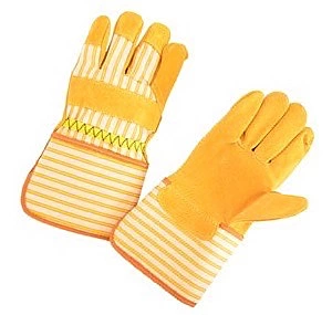 Pigskin split leather palm, 4.5” P.E cuff