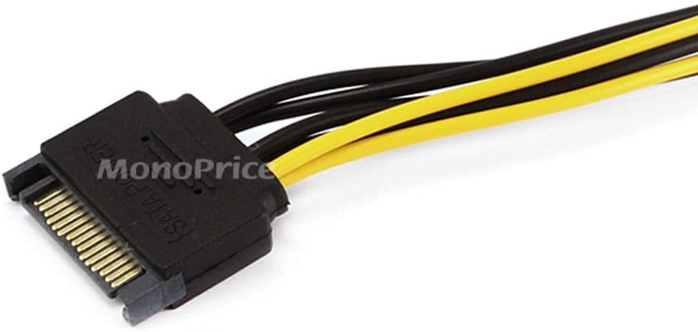Monoprice SATA Cable - 0.67 Feet - Black | SATA 15pin to 6pin PCI Express Card Power Cable, Black