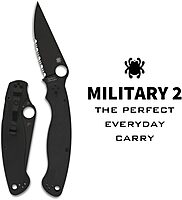 Spyderco Military 2 Folding Pocket Knife with 4 Inch Black CPM S30V Steel Blade and G-10 Handle - CombinationEdge - C36GPSBK2