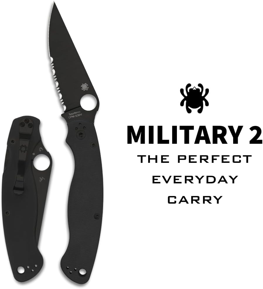 Spyderco Military 2 Folding Pocket Knife with 4 Inch Black CPM S30V Steel Blade and G-10 Handle - CombinationEdge - C36GPSBK2