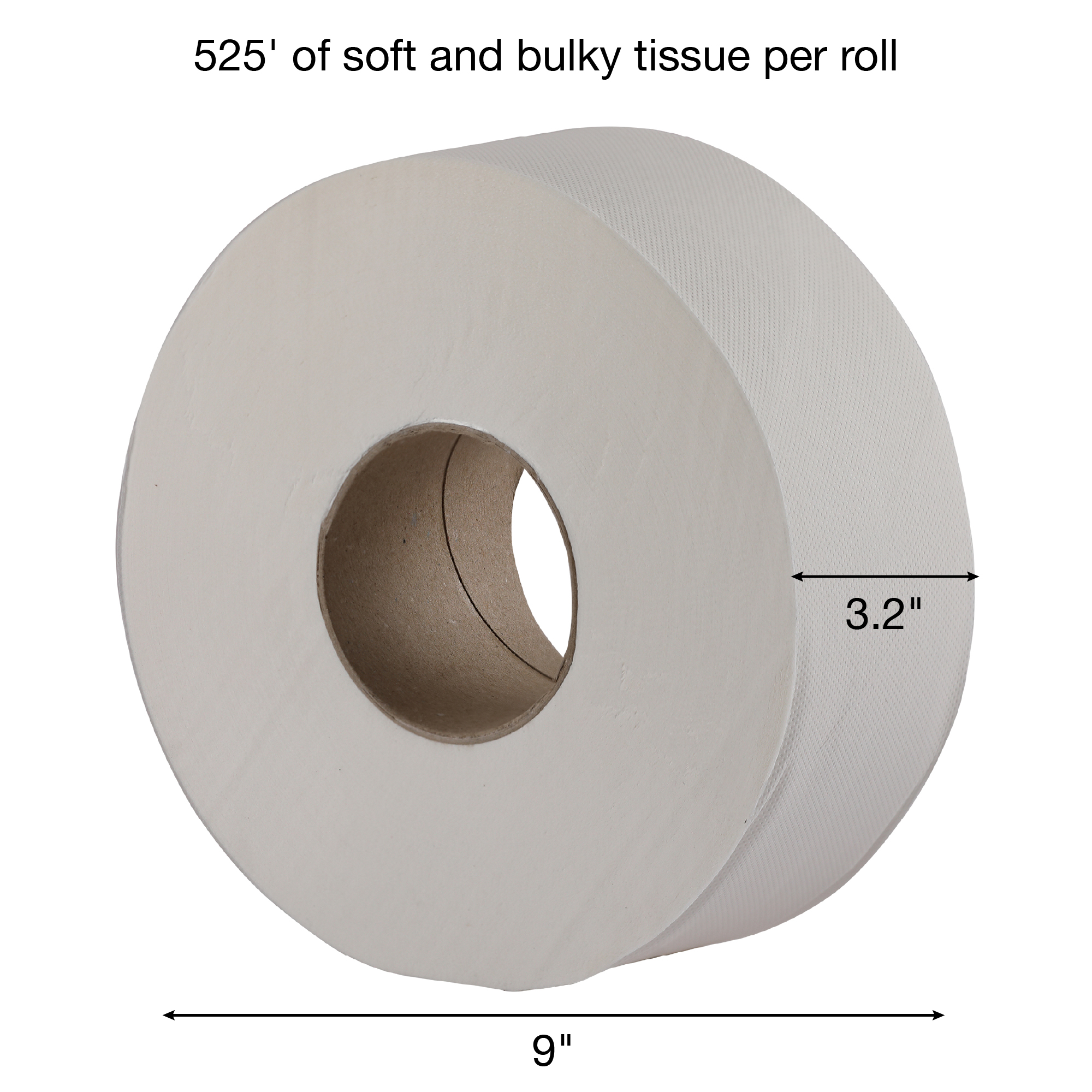 Empress Elite 2 Ply Jumbo Roll Tissue - VIRGIN 3.2 x 525, White, 9 Inch. 12 / cs
