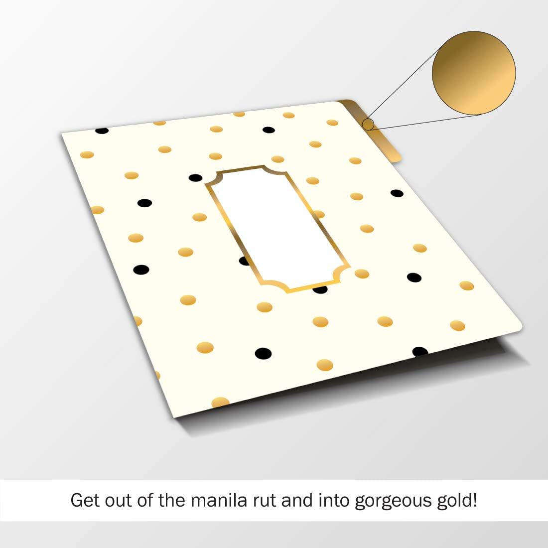 BARKER CREEK Designer File Folders Set of 12, Gold, Multi-Design Set with Gold on Outside, Cream on Inside