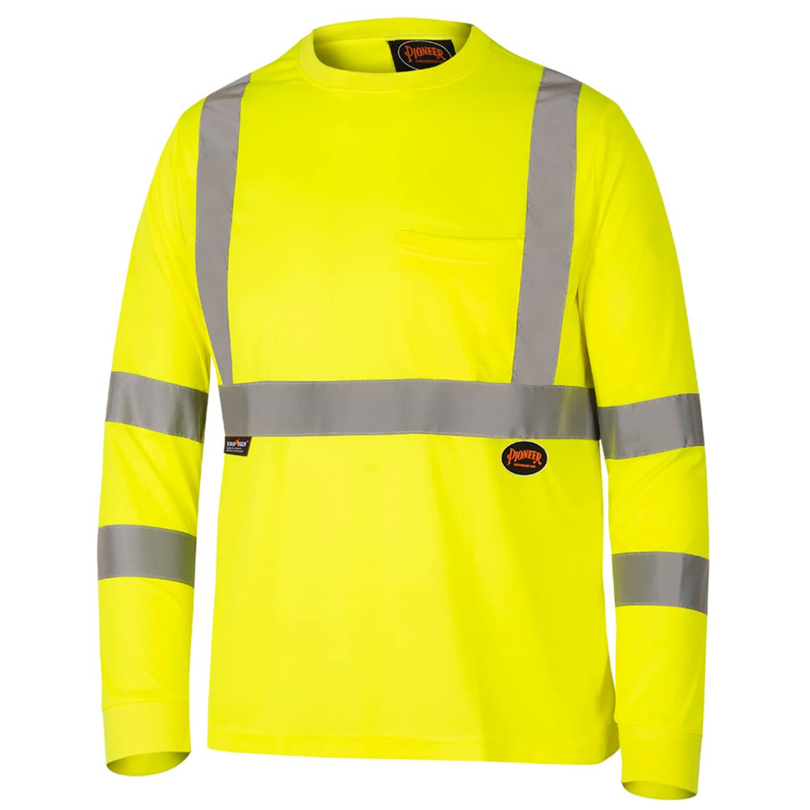 PIONEER Hi-Vis Long Sleeve Safety T-Shirt with Pocket - Reflective Tape