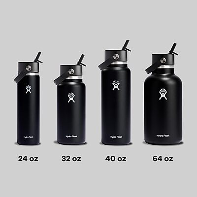 Hydro Flask Water Bottle - Insulated Stainless Steel - Wide Straw Lid, Non Spill, Leakproof in 40 Oz Black