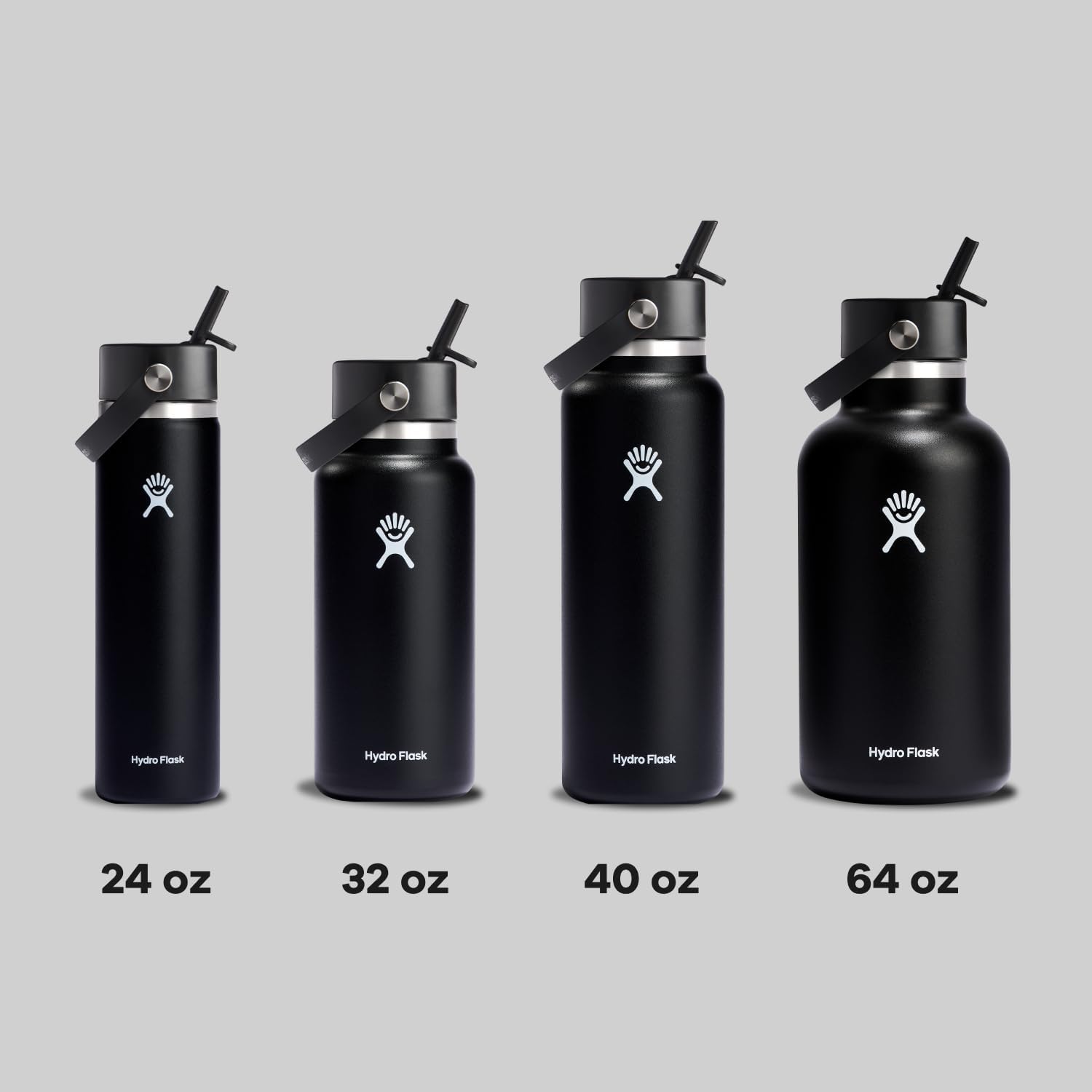 Hydro Flask Water Bottle - Insulated Stainless Steel - Wide Straw Lid, Non Spill, Leakproof in 40 Oz Black