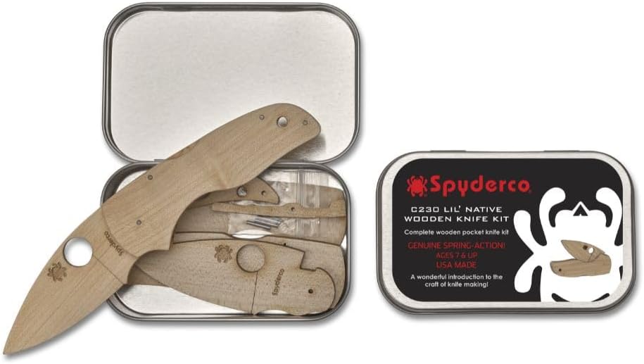 Spyderco Lil Native Wooden Knife Kit - Educational DIY Crafting Project for Families, Safe Non-Sharp Design - WDKIT2