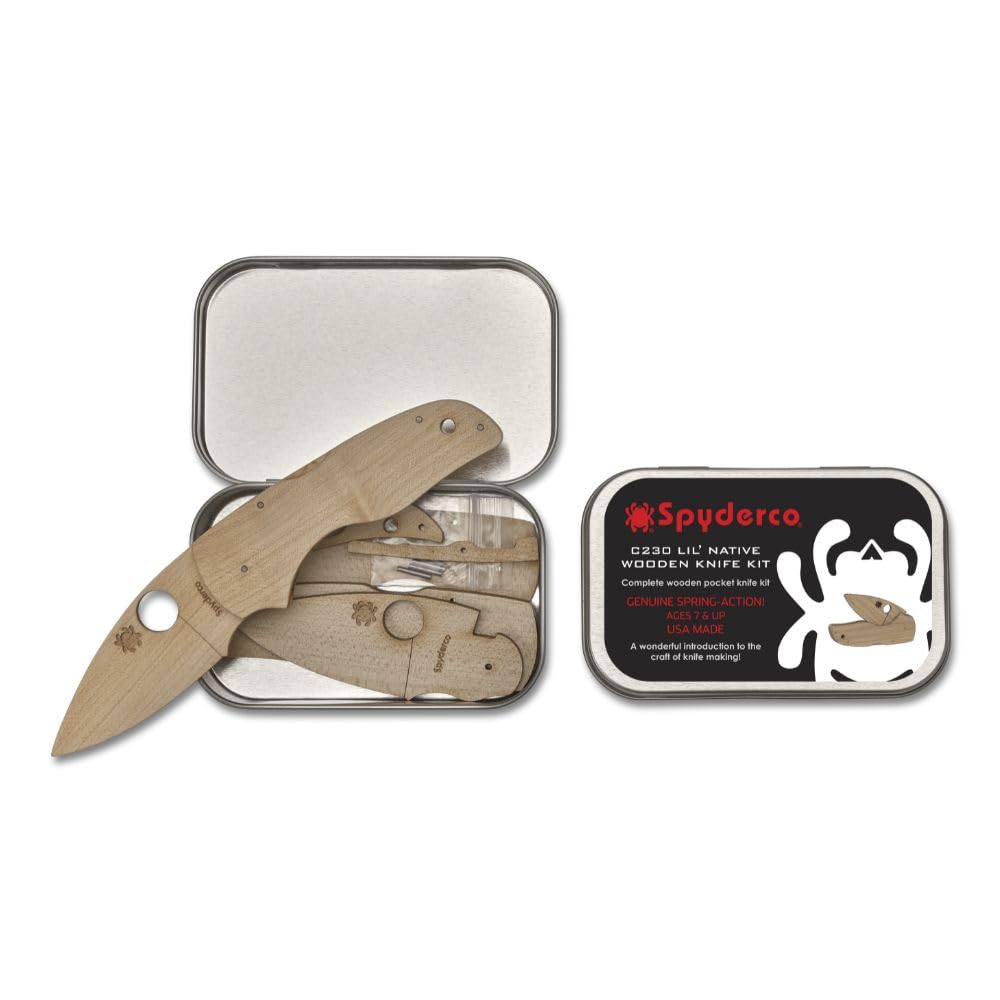 Spyderco Lil Native Wooden Knife Kit - Educational DIY Crafting Project for Families, Safe Non-Sharp Design - WDKIT2