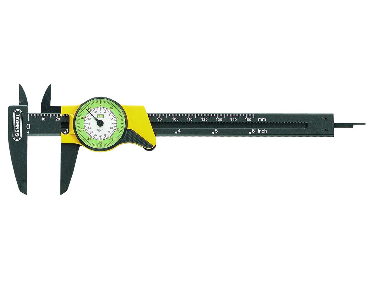 General Tools 142 Plastic Dial Caliper, 0-6" Range, .01" & 1/64" Standard