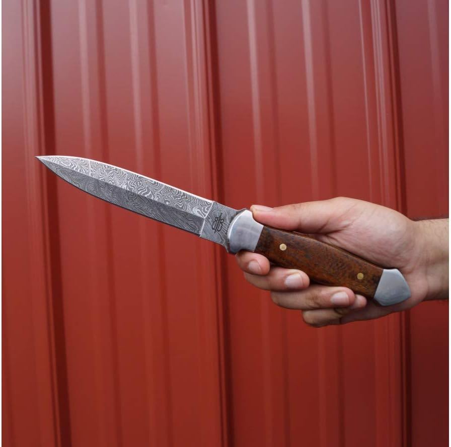 Custom Handmade BucknBear Damascus Dagger Fixed Blade Knife (Walnut Handle)