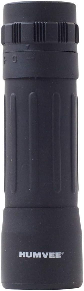 Humvee HMV-B-Mono-BLK Rubber Armor Compact Monocular with Anti-Reflective Ruby Red Lens, 10x25, Black