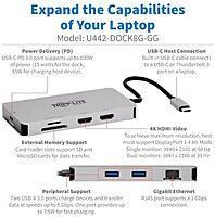 Tripp Lite USB-C Two-Monitor HDMI Laptop/Phone Docking Station, 4K @ 60 Hz (4:4:4), USB-A Hub, Gigabit Network Port, SD & MicroSD Memory Card, 100W USB-C Charging, 3-Year Warranty (U442-DOCK8G-GG)