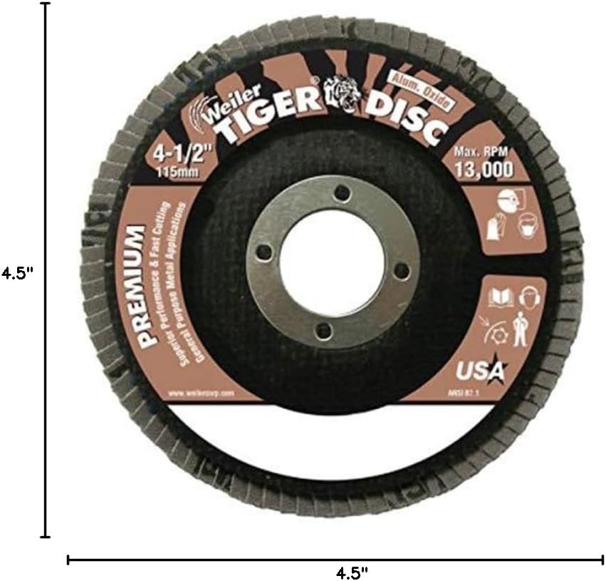 Weiler Type 29 Non-Woven Aluminum Oxide Flap Disc - Coarse Grade - 4 1/2 in Dia 7/8 in Center Hole - 13000 Max RPM