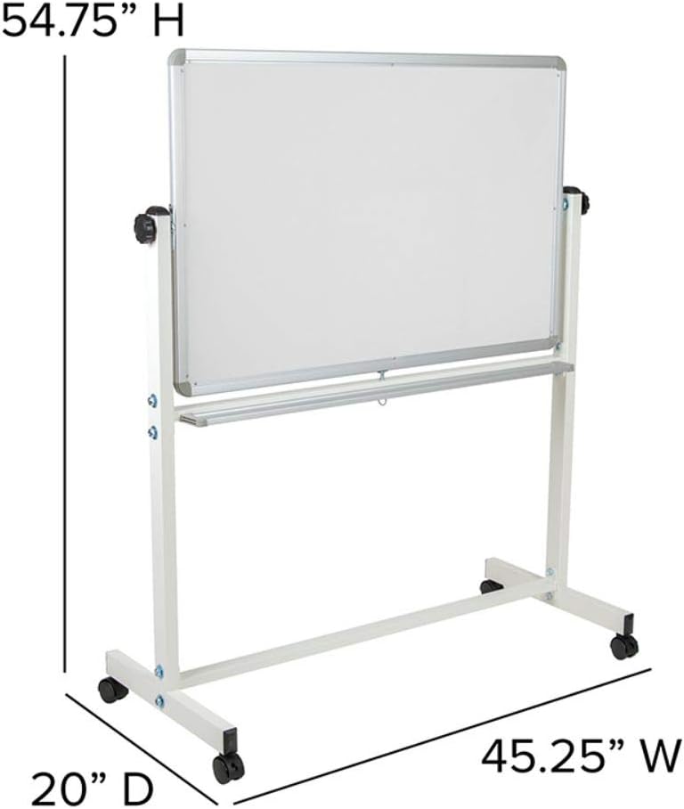 Flash Furniture HERCULES Series Double-Sided Mobile White Board With Pen Tray, 64-3/4inH x 64-1/4inW x 20inD, White, Gray Frame