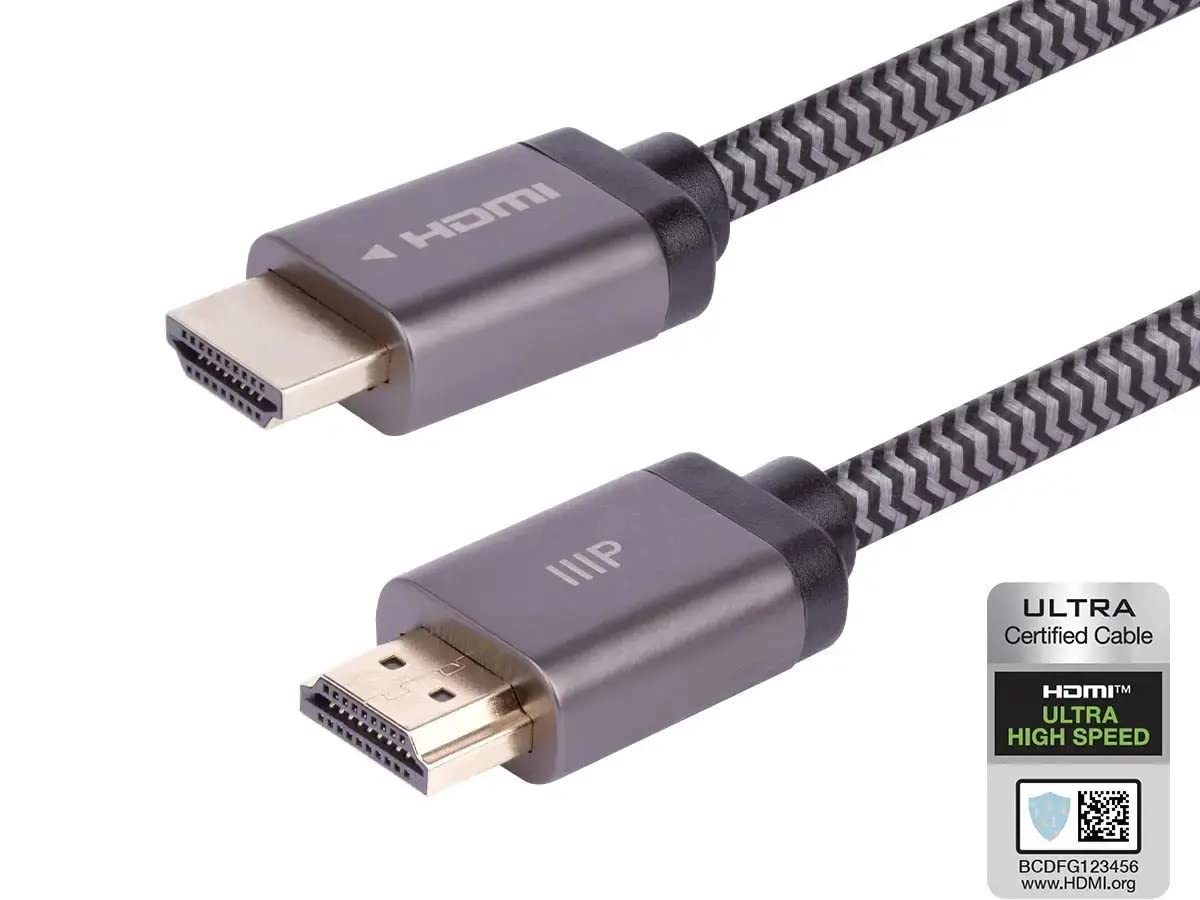 Monoprice 8K Certified Ultra High Speed HDMI Cable - Braided - HDMI 2.1, 8K@60Hz, 4K@120Hz, 48Gbps, HDR, VRR - D86909