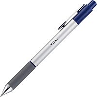 TUL BP Series Retractable Ballpoint Pens, Medium Point, 1.0 mm, Silver Barrel, Blue Ink, Pack Of 12 Pens