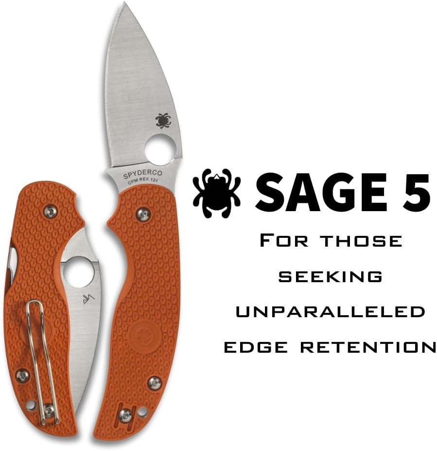 Spyderco Sage 5 Lightweight Folding Pocket Knife with 3 Inch CPM REX 121 Steel Blade and Burnt-Orange FRN Handle