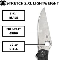 SPYDERCO Stretch 2 XL Lightweight Pocket Knife with 3.43\" VG-10 Blade and Black FRN Handle