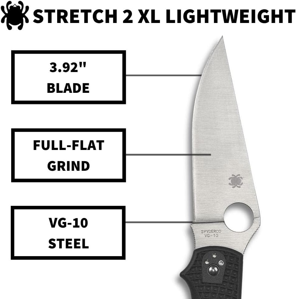 SPYDERCO Stretch 2 XL Lightweight Pocket Knife with 3.43\" VG-10 Blade and Black FRN Handle
