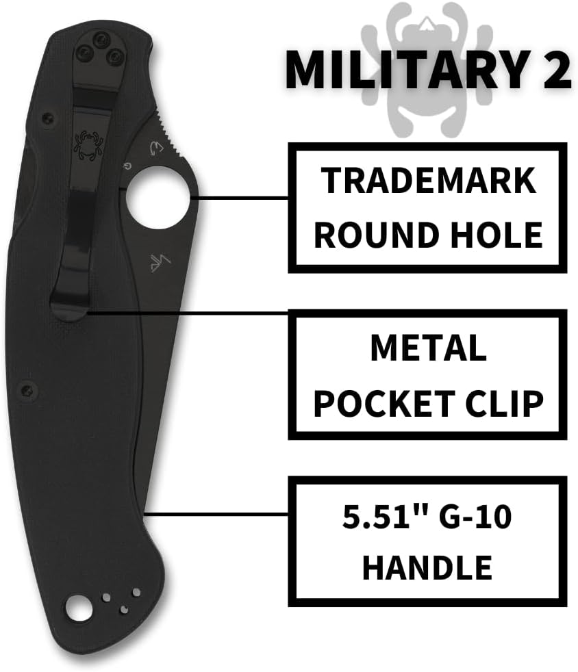 Spyderco Military 2 Folding Pocket Knife with 4 Inch Black CPM S30V Steel Blade and G-10 Handle - SpyderEdge - C36GSBK2