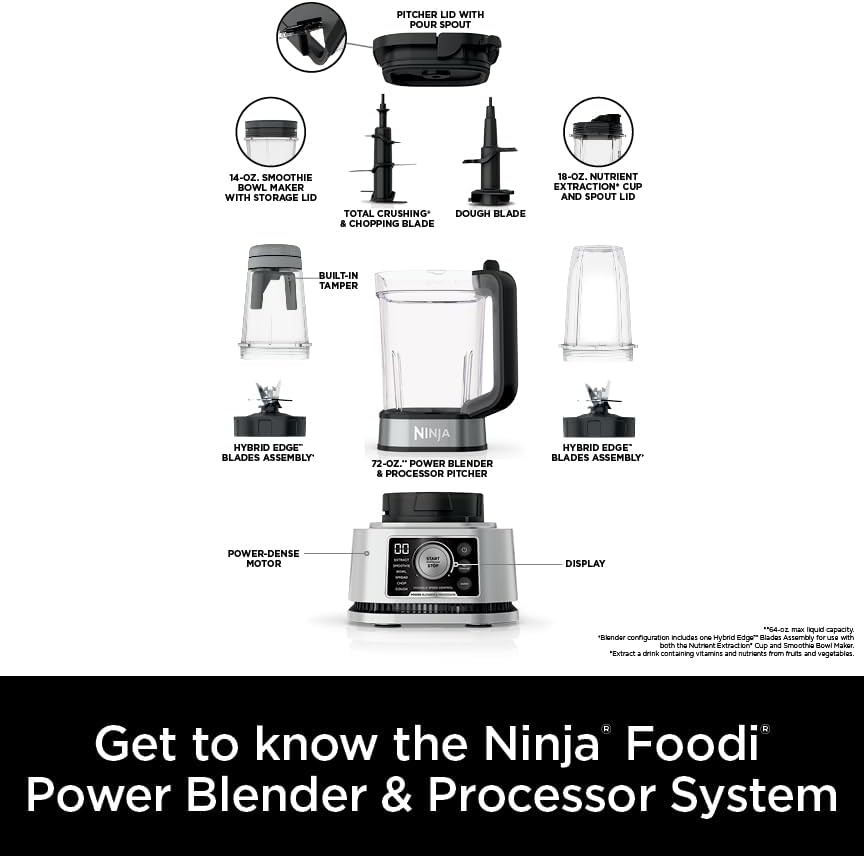 Ninja Blender For Kitchen | Food Processor Combo System | Smoothie Maker & Nutrient Extractor | 6 Functions for Bowls