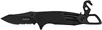 Kershaw Funxion EMT (8100); Multifunction Folding Pocketknife; 3 inch Partially Serrated Stainless Steel Blade; Carabiner Clip, Cord Cutter, Screwdriver Tip, Hex Wrench, Glassbreaker Tip , Black