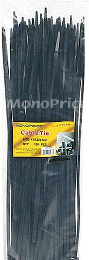 MONOPRICE Cable Ties 100-Piece Pack Nylon Zip Ties - Black