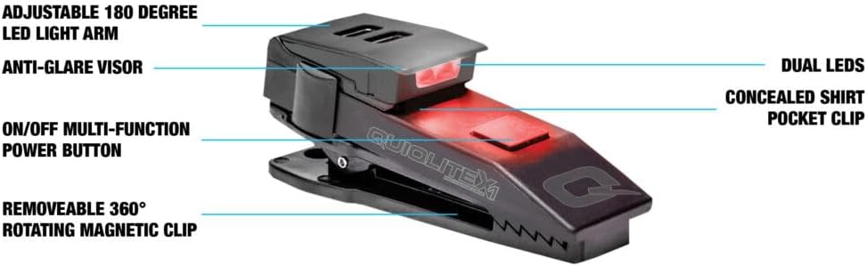 QuiqLiteX1 Tactical Red/White Hands-Free LED Pocket Light 5/75/150 Lumens