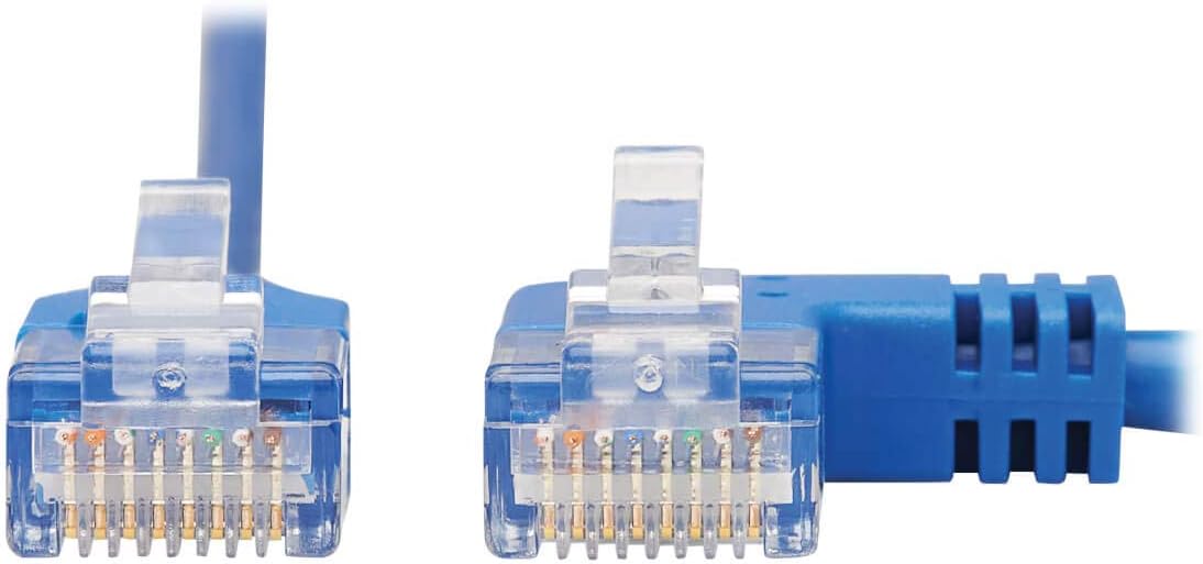 Tripp Lite Right Angle Cat6 Ethernet Cable, Gigabit Molded Slim UTP Network Patch Cable, Blue, 3 ft. (N204-S03-BL-RA)