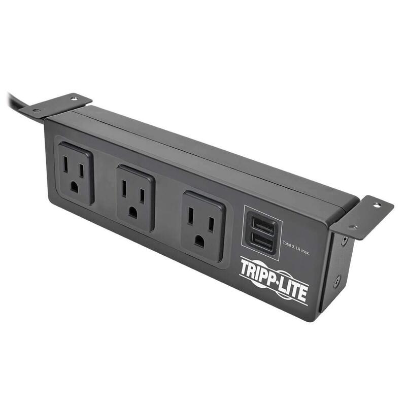 Tripp Lite 3 Outlet Surge Protector Power Strip with Mounting Brackets, 10ft Cord, 2 USB Charging Ports, & $20