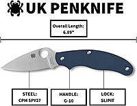 Spyderco UK Penknife Folding Utility Pocket Knife with 2.95 Inch CPM SPY27 Steel Blade and Durable G-10 Cobalt Blue Handle - PlainEdge - C94GPCBL